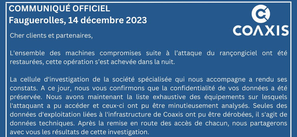 Cyber attaque COAXIS